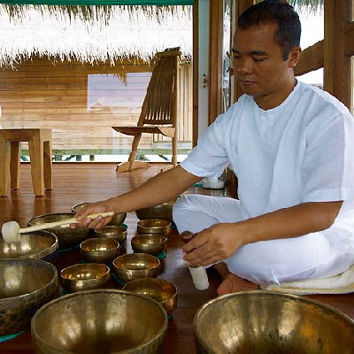Gili Lankanfushi Maldives Spa Treatments for the Mind. Musical Therapy with Tibetan Singing Bowls