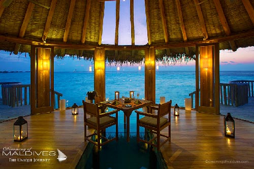 Gili Lankanfushi Maldives - Lagoon Champa for an intimate dinner with stunning sunset views.