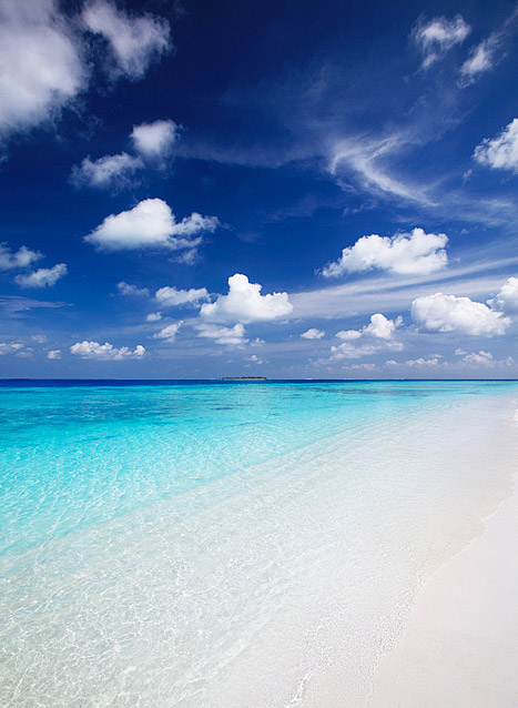 Maldives white sandy beaches and turquoise crystal blue lagoon